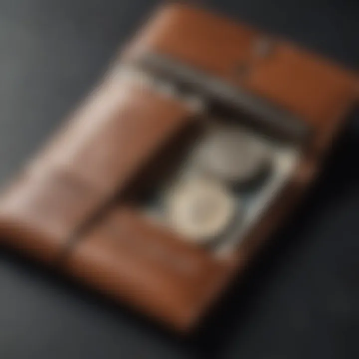 Close-up of a coin pocket within a stylish wallet